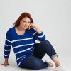 Knitwear Beme | Beme 3/4 Sleeve Stripe Zip Shoulder Jumper