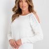 Knitwear Rockmans | Rockmans Cold Shoulder Long Sleeve Diamonte True Knit Top