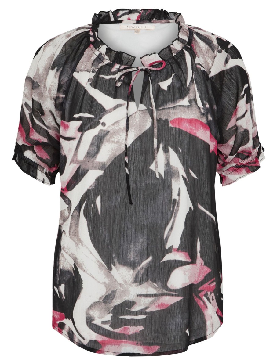 Tops NoniB | Noni B Woven Puff Sleeve Printed Top