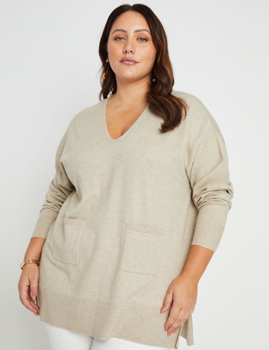 Knitwear Beme | Beme Long Sleeve V Neck Colourblock Jumper