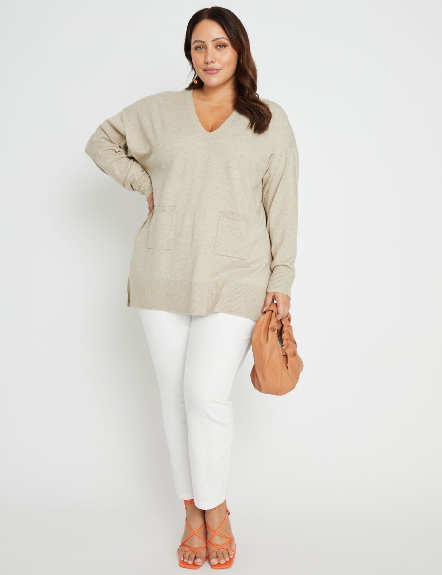 Knitwear Beme | Beme Long Sleeve V Neck Colourblock Jumper