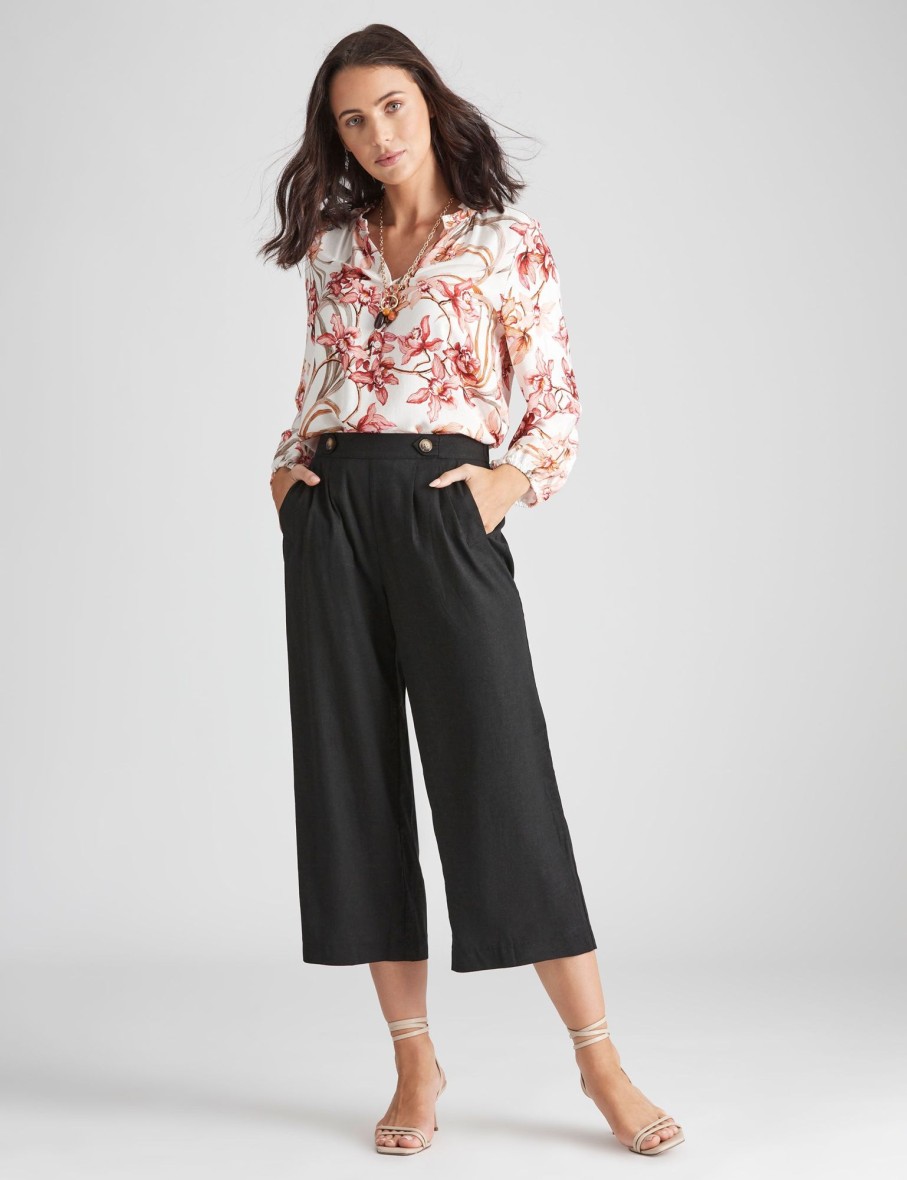 Bottoms Katies | Katies Linen Blend Button Waist Pants