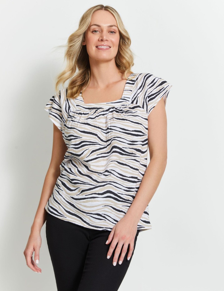 Tops Rivers | Rivers Short Sleeve Slub Square Neck Tee