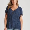 Tops Rockmans | Rockmans Woven Drawstring Detail Top