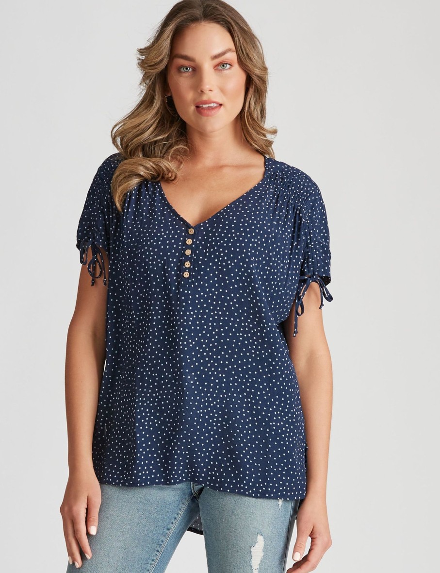 Tops Rockmans | Rockmans Woven Drawstring Detail Top