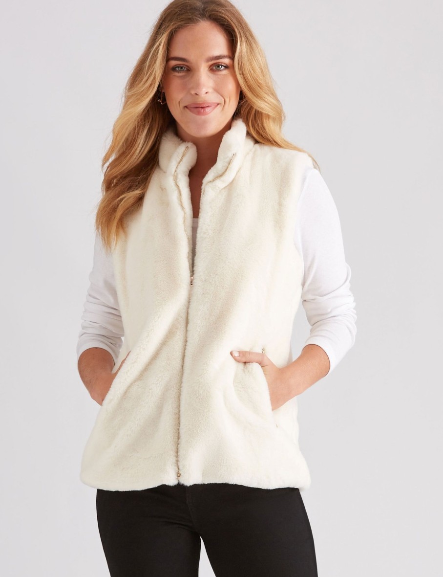 Outerwear Rockmans | Rockmans Luxe Teddy Gilet Top