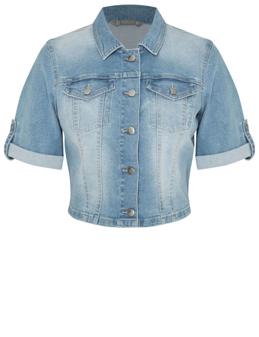 Outerwear Katies | Katies Elbow Sleeve Crop Denim Jacket