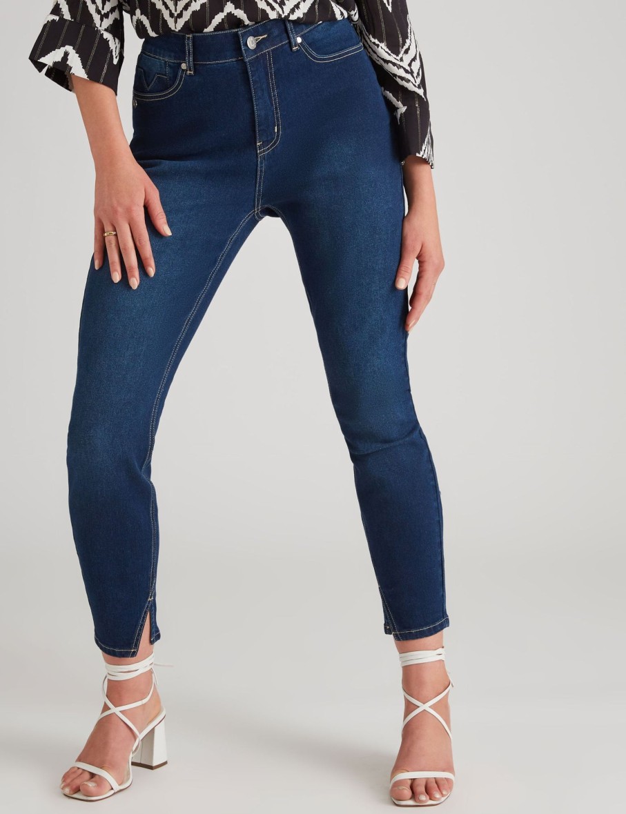 Bottoms Rockmans | Rockmans Full Length Comfort Waist Side Split Skinny Leg Jeans