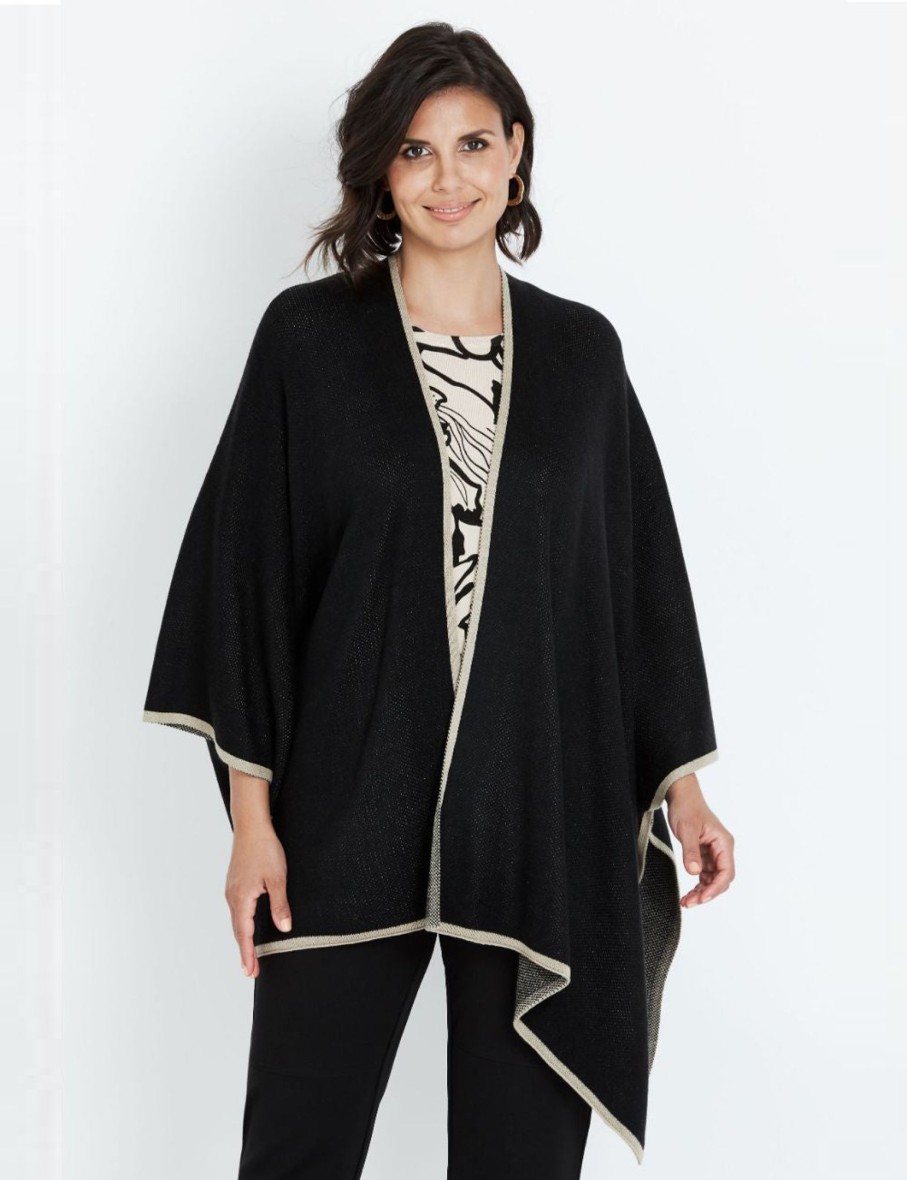 Knitwear LizJordan | Liz Jordan Contrast Edge Cape Cardi