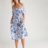 Dresses Millers | Millers Short Sleeve Rayon Midi Dress With Bust Shirring