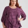 Tops Beme | Beme 3/4 Drag Up Sleeve Burnout Double Layer Top