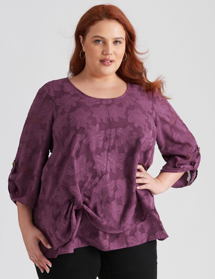 Tops Beme | Beme 3/4 Drag Up Sleeve Burnout Double Layer Top