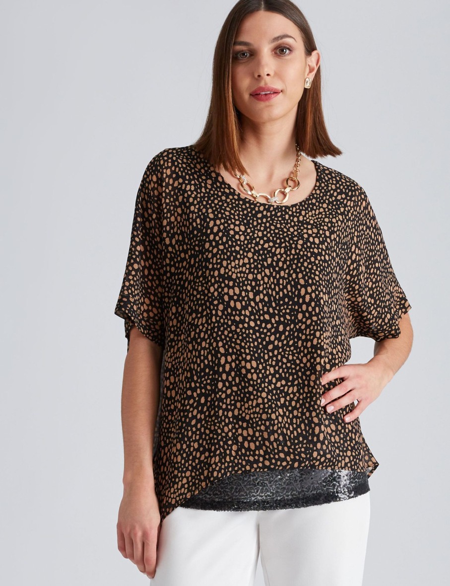 Tops NoniB | Noni B Sequin Hem Print Top