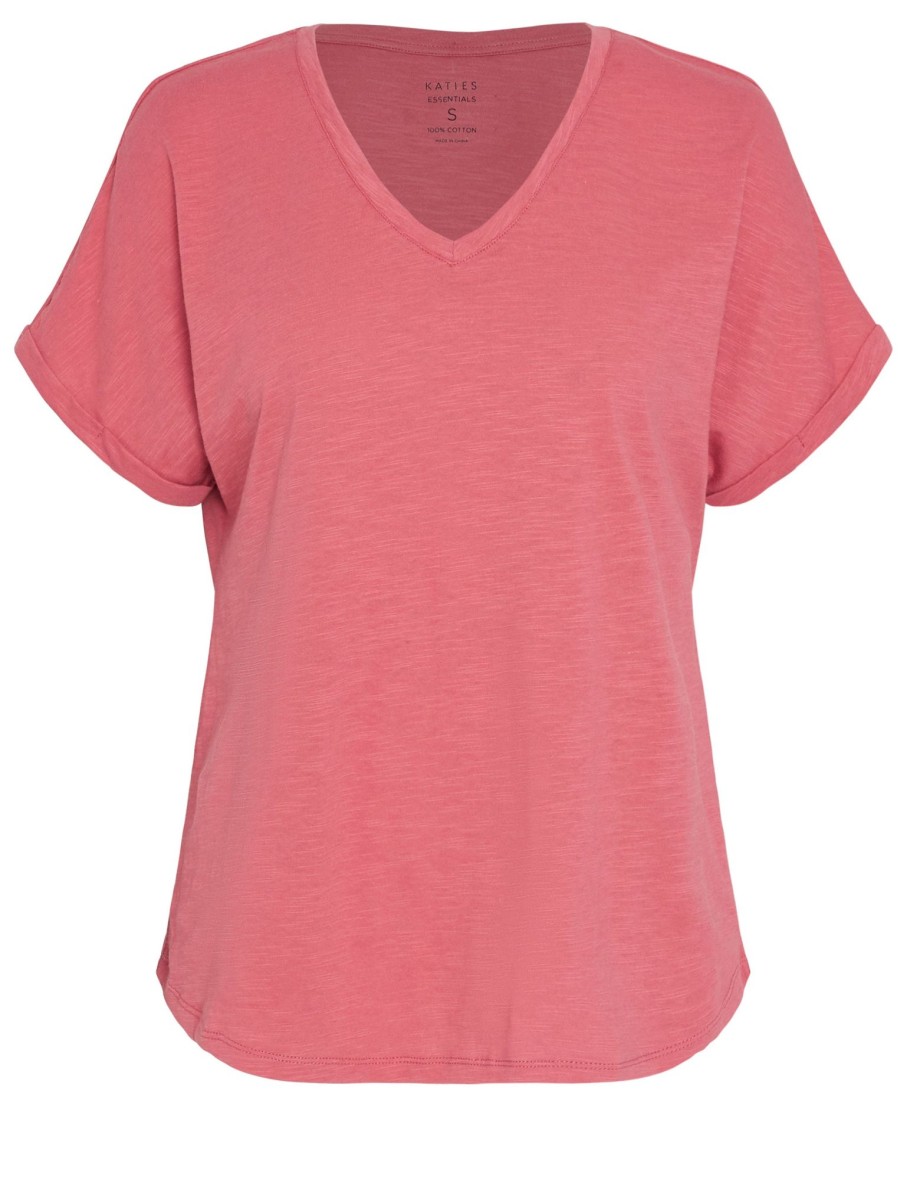 Tops Katies | Katies Short Sleeve Cotton Slub V-Neck T-Shirt