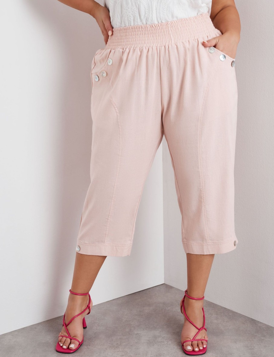 Bottoms Beme | Beme Crop Linen Button Detail Pants