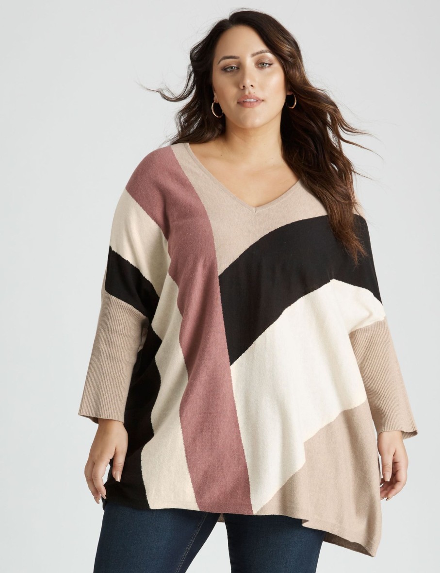 Knitwear Beme | Beme Colour Block Rib Sleeve Jumper