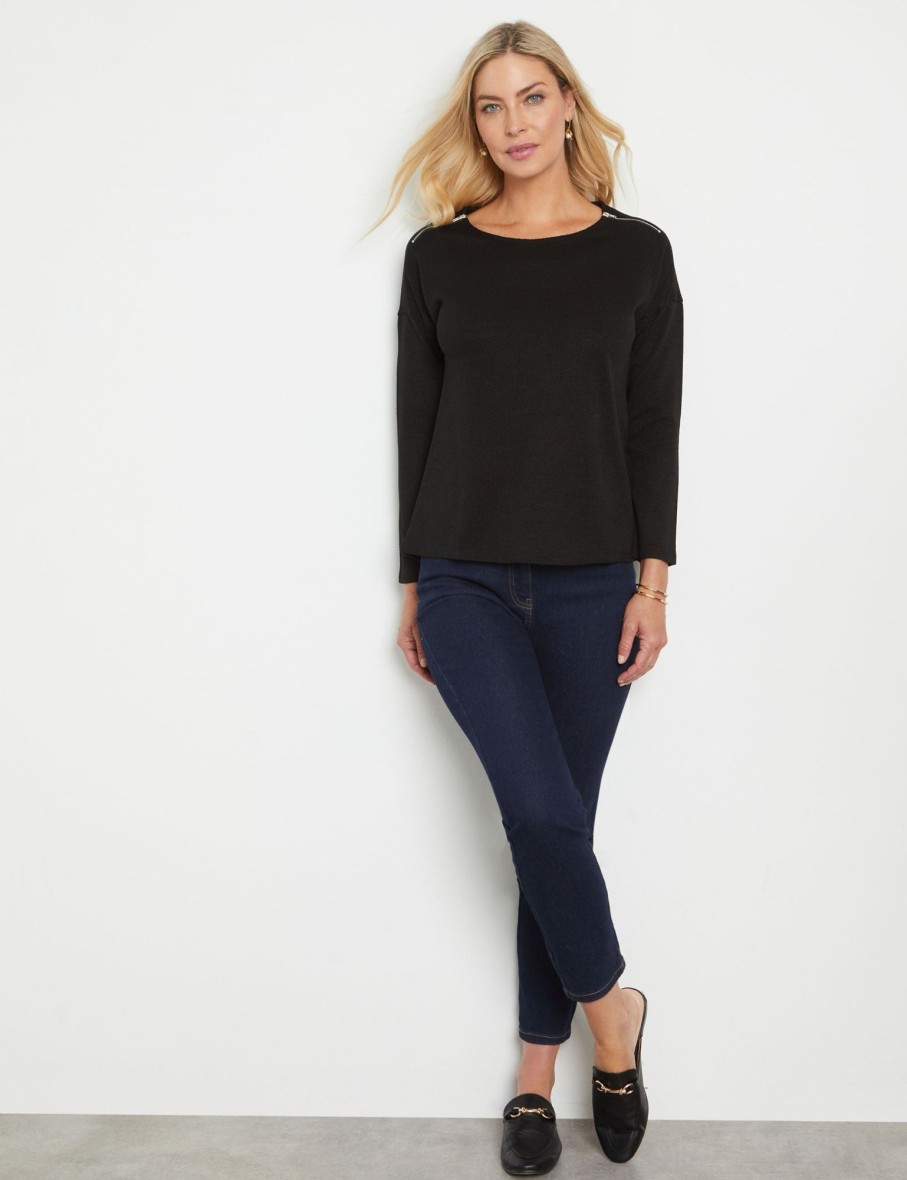 Tops NoniB | Noni B Zipped Detail Knitwear Top