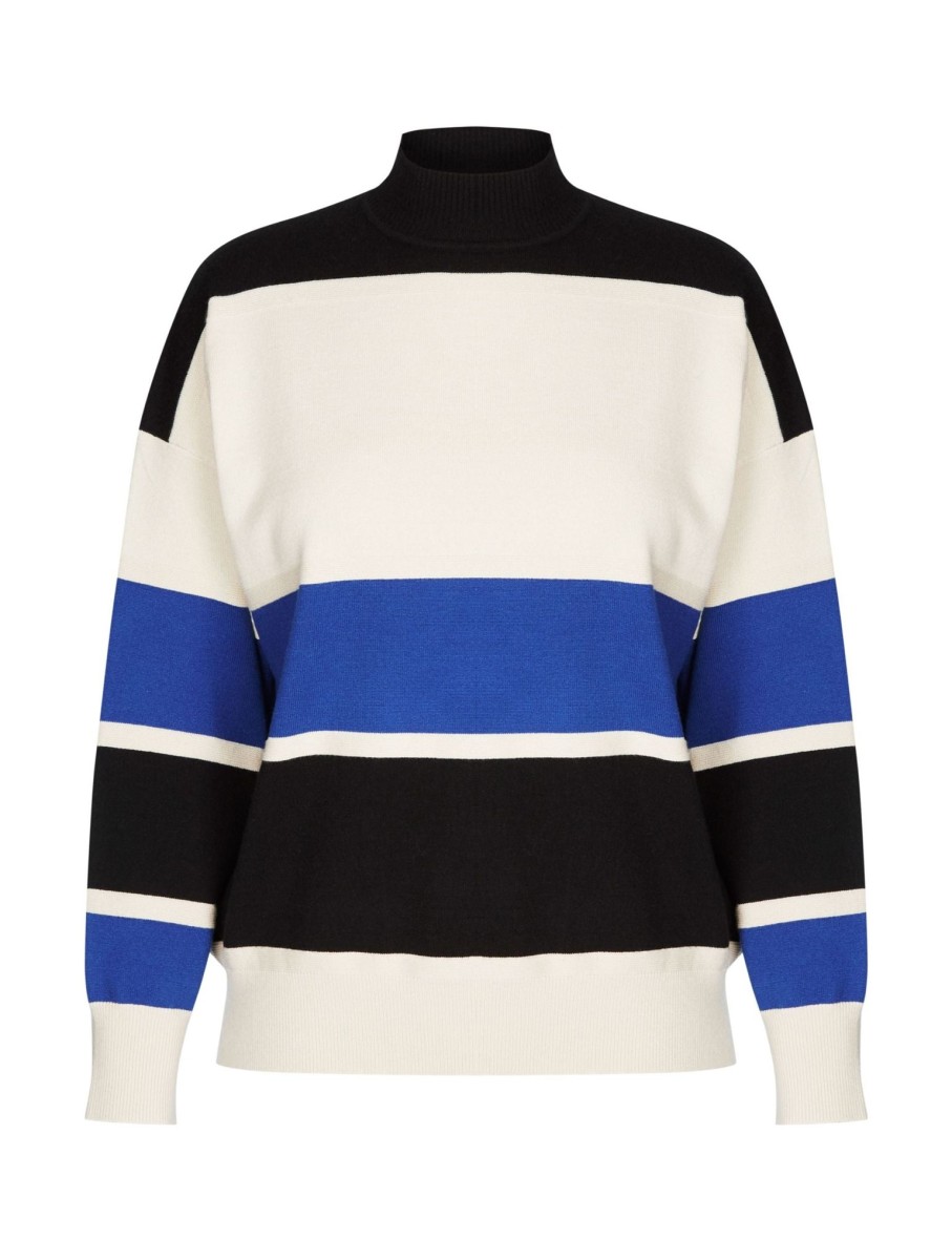 Knitwear NoniB | Noni B Long Sleeve Mock Neck Stripe Jumper