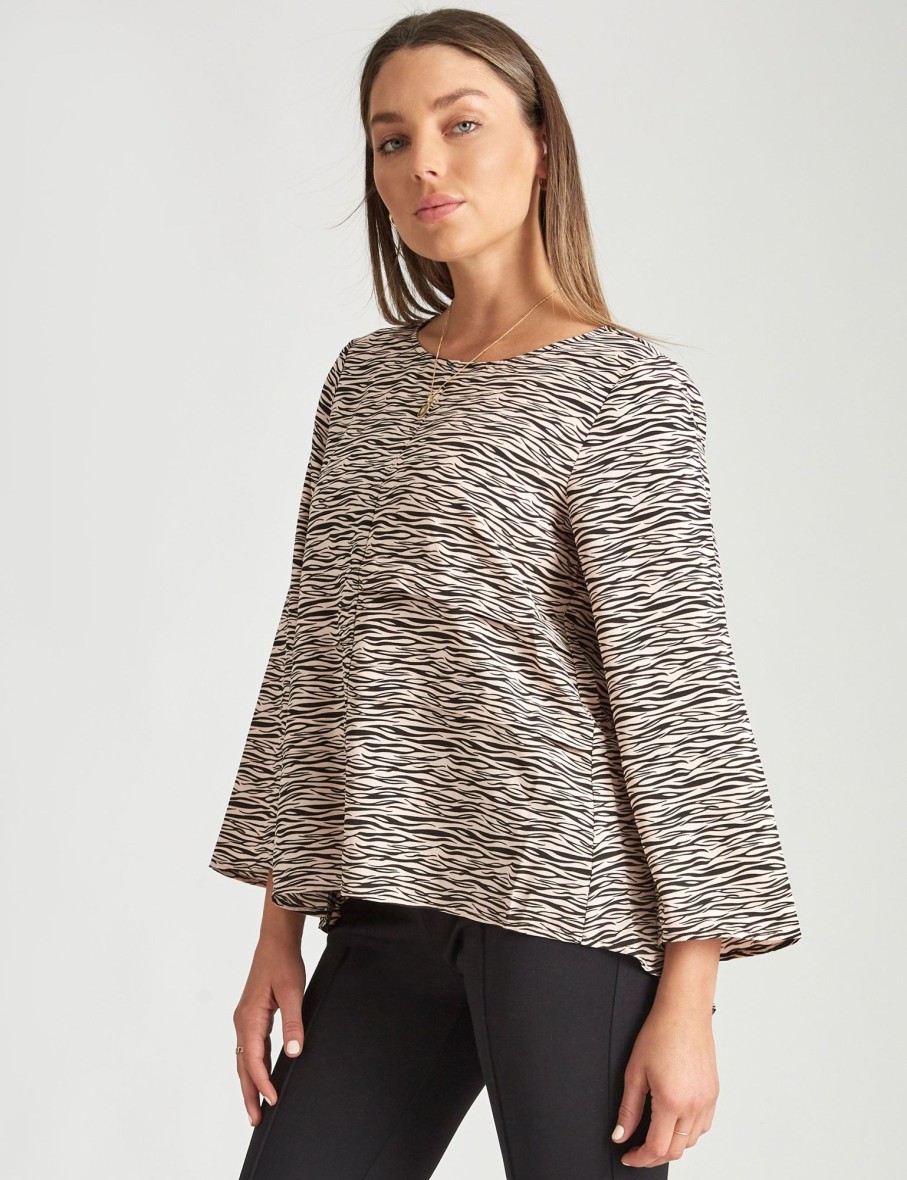 Tops Rockmans | Rockmans Flared Sleeve Asymmetric Detail Woven Top