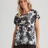 Tops Millers | Millers Short Sleeve Printed Scoop Neck Slub Top