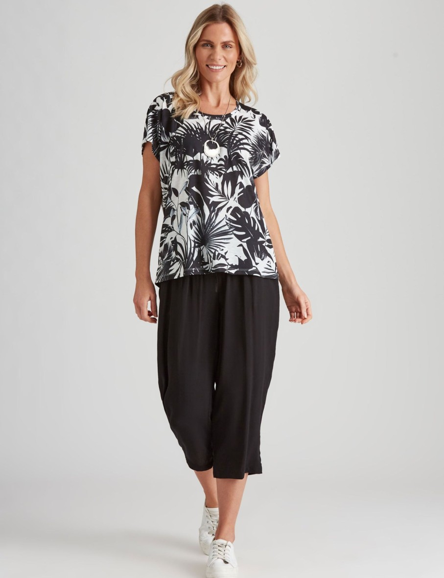 Tops Millers | Millers Short Sleeve Printed Scoop Neck Slub Top