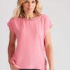 Tops NoniB | Noni B Lurex Neck Trim T-Shirt Top