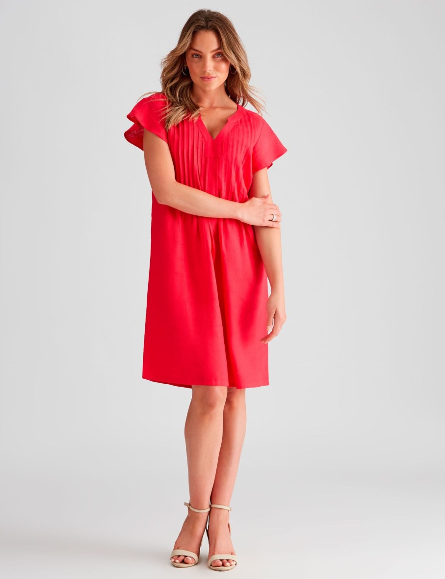 Dresses Rockmans | Rockmans Flutter Sleeve Linen Knee Length Dress