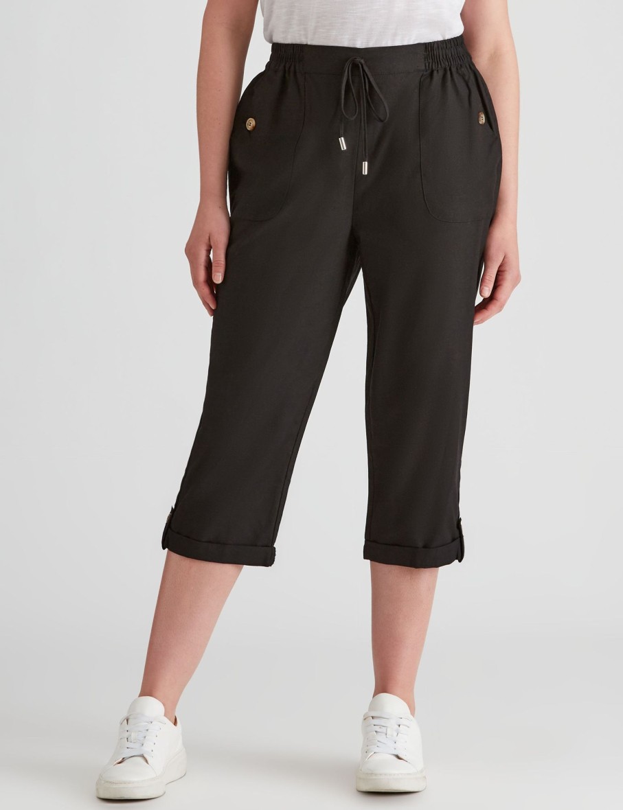 Bottoms Rockmans | Rockmans Crop Linen Pants