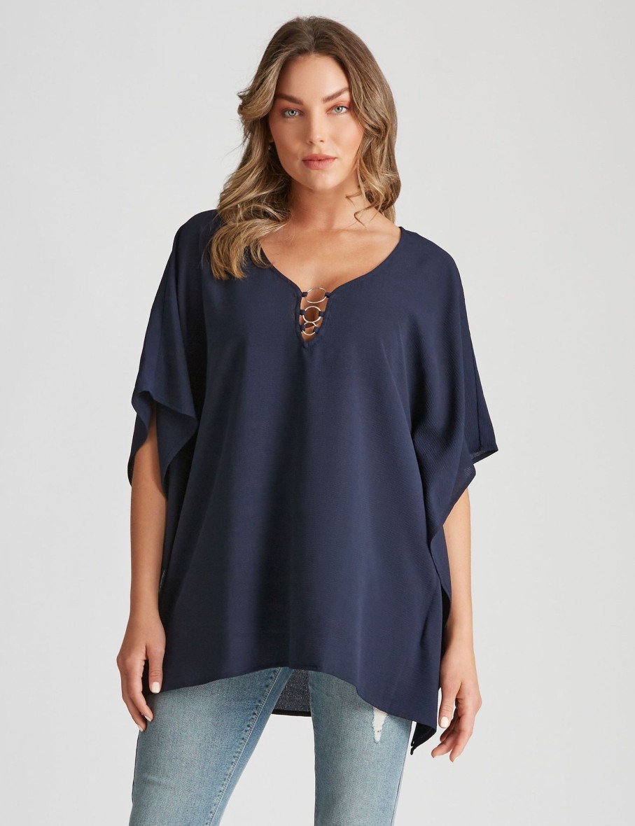 Tops Rockmans | Rockmans Extended Sleeve Woven Ring Top