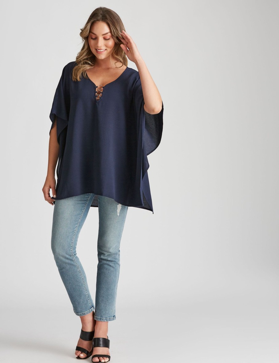 Tops Rockmans | Rockmans Extended Sleeve Woven Ring Top