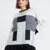 Knitwear Beme | Beme Funnel Neck Colour Block Fluffy Jumper