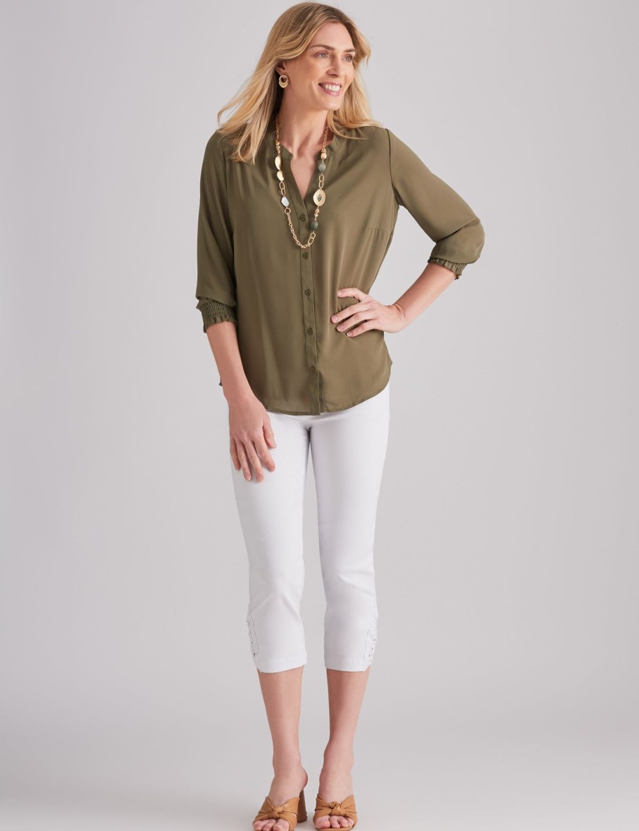 Tops NoniB | Noni B Printed Shirred Cuff Shirt