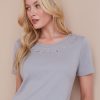 Tops NoniB | Round Neck Embroidered Rib Tee