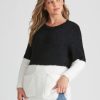 Knitwear Rockmans | Rockmans Long Sleeve Colourblock Pocket Knitwear Tunic