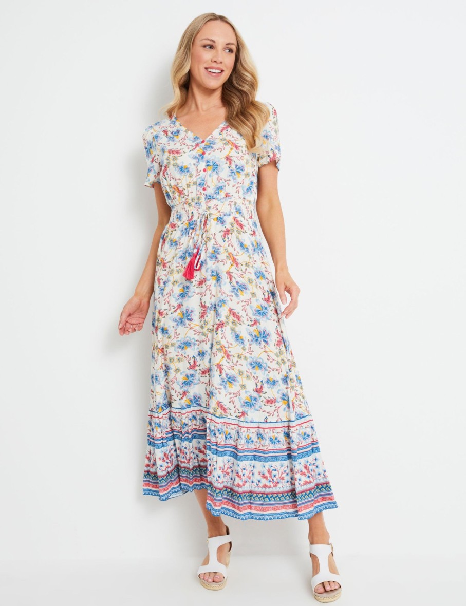 Dresses Rivers | Rivers Short Sleeve Border Print Maxi Dress