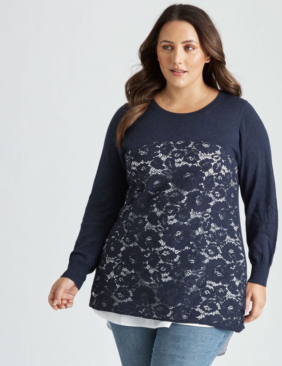 Knitwear Beme | Beme Long Sleeve Lace Front Jumper