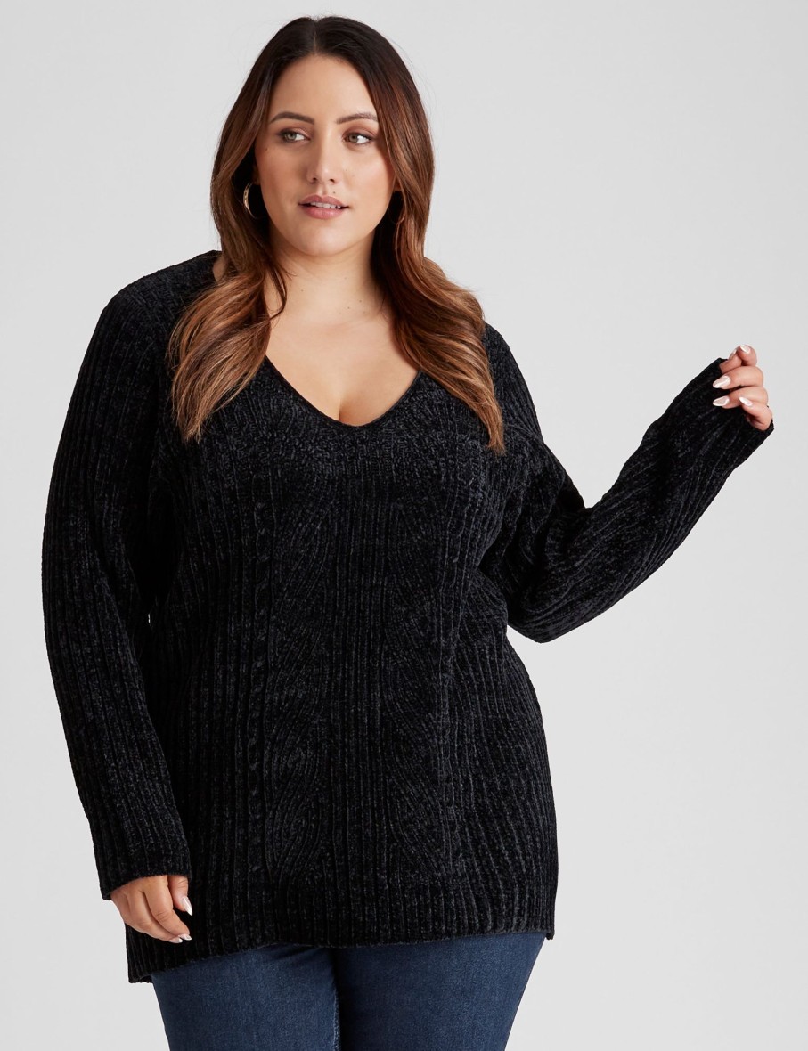 Knitwear Beme | Beme V Neck Chenille Jumper