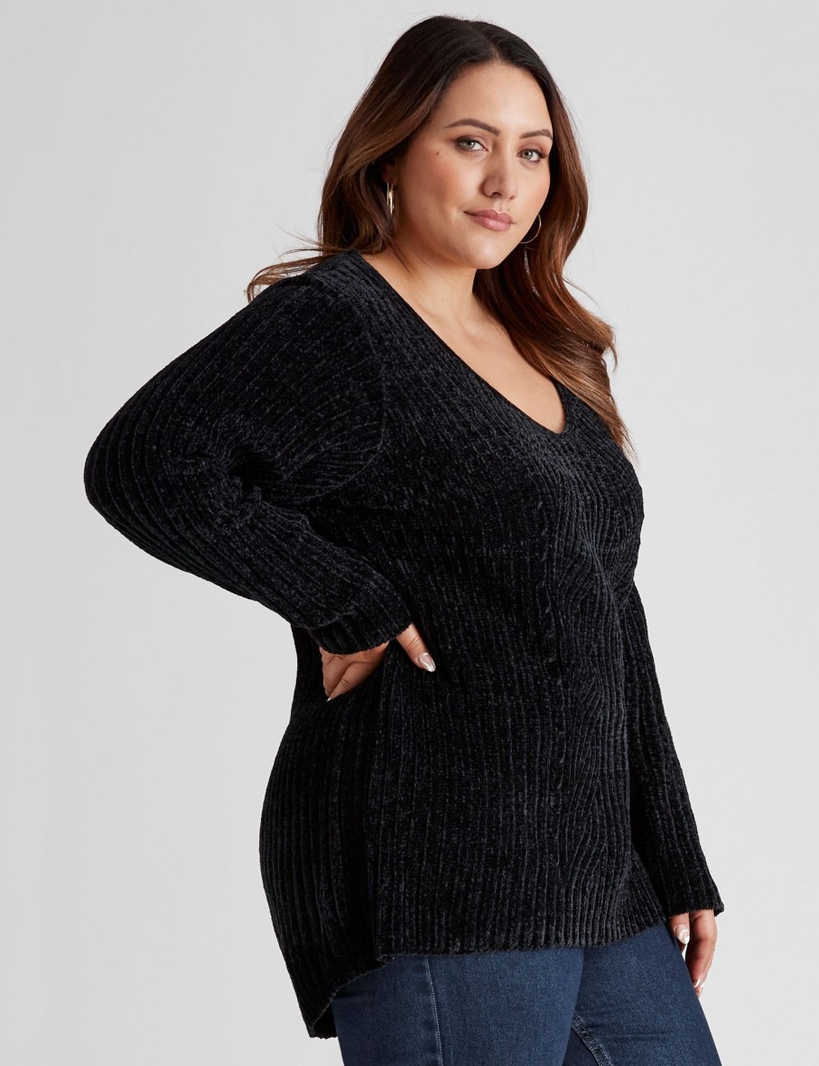 Knitwear Beme | Beme V Neck Chenille Jumper