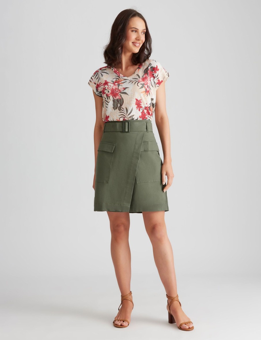 Bottoms Katies | Katies Cotton Blend Pocket Detail Skirt