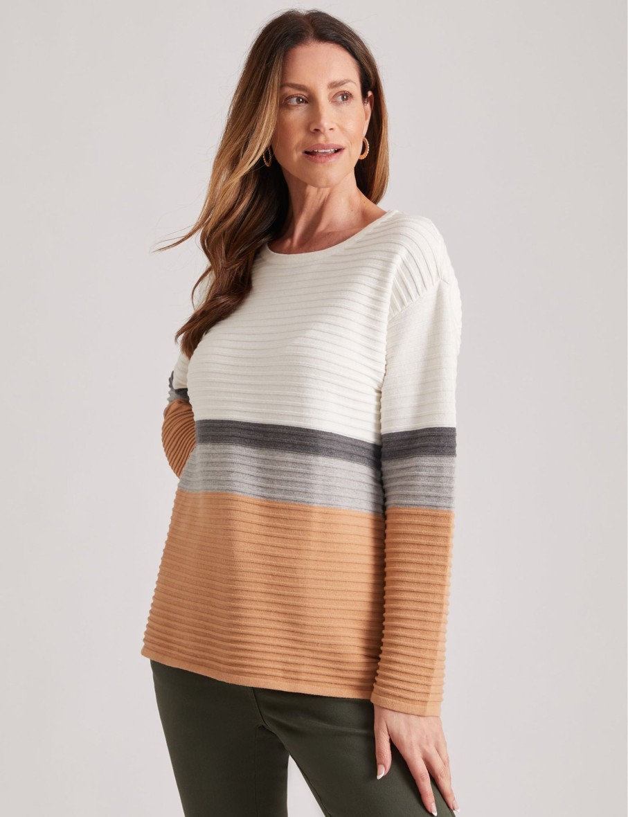 Knitwear Millers | Millers Long Sleeve Textured Stripe Jumper