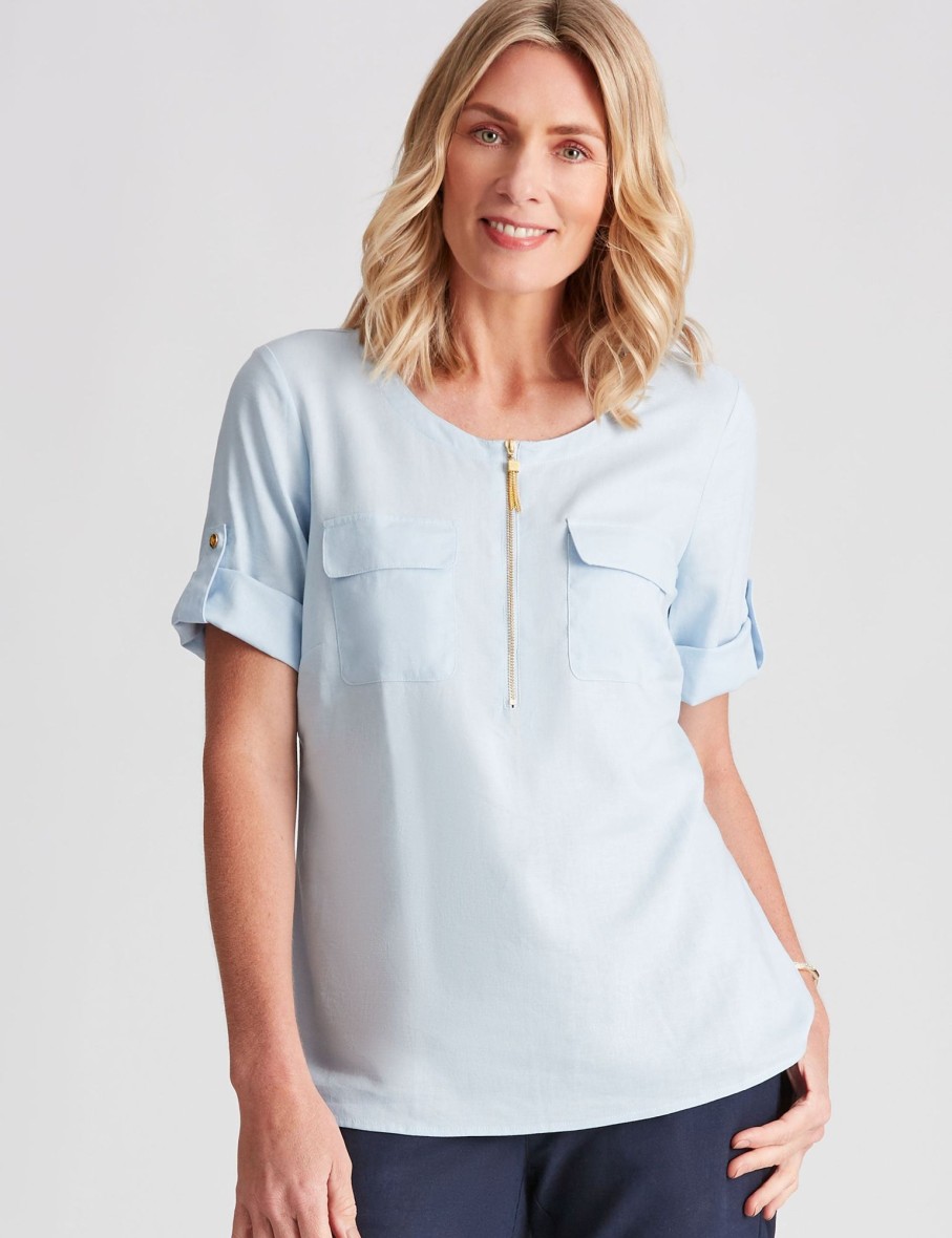 Tops NoniB | Noni B Linen Zip Front Top