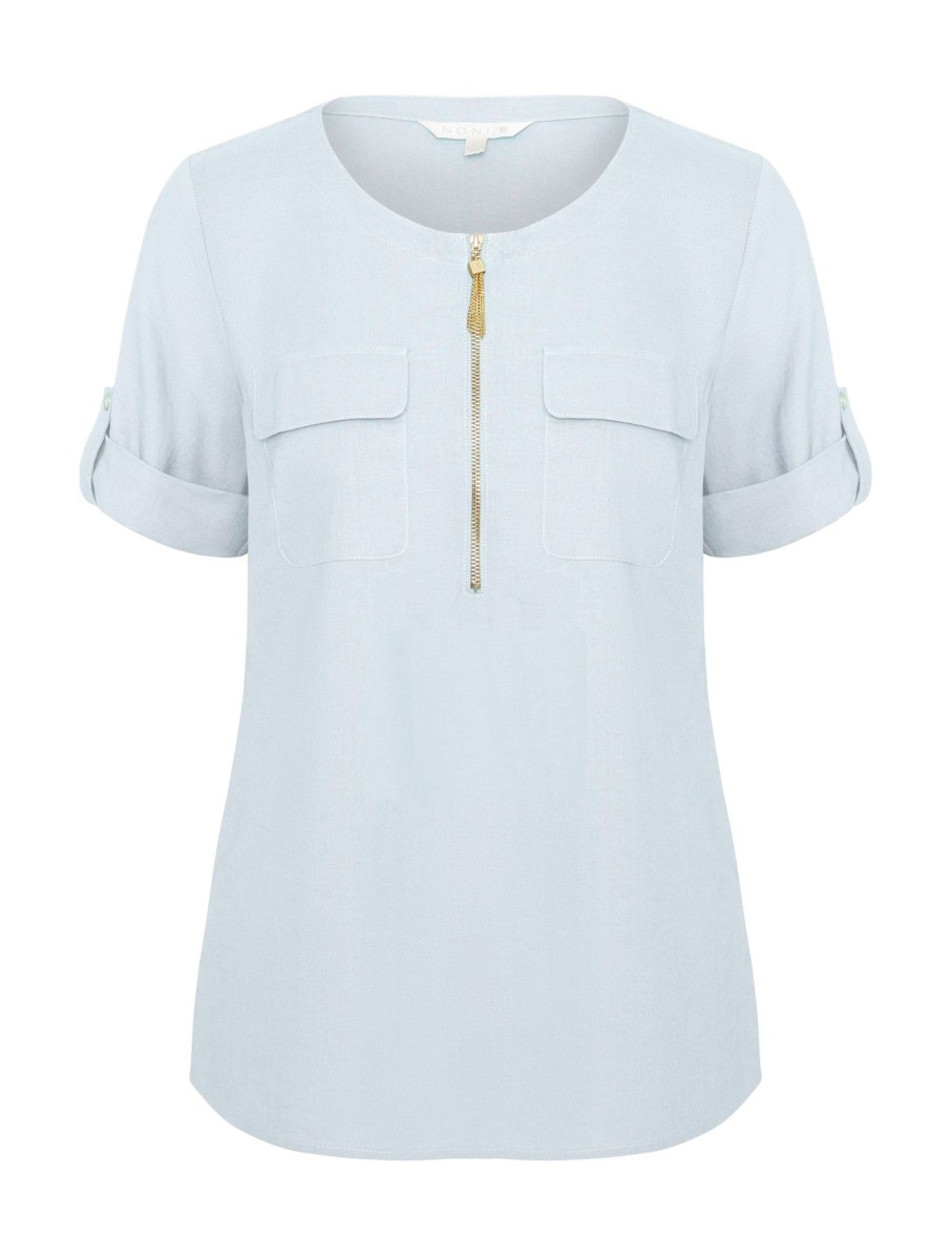 Tops NoniB | Noni B Linen Zip Front Top