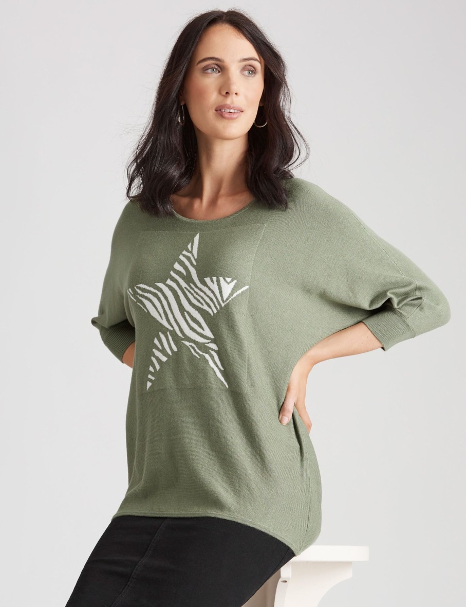 Knitwear Katies | Katies 3/4 Sleeve Star Dolman Sleeve Jumper