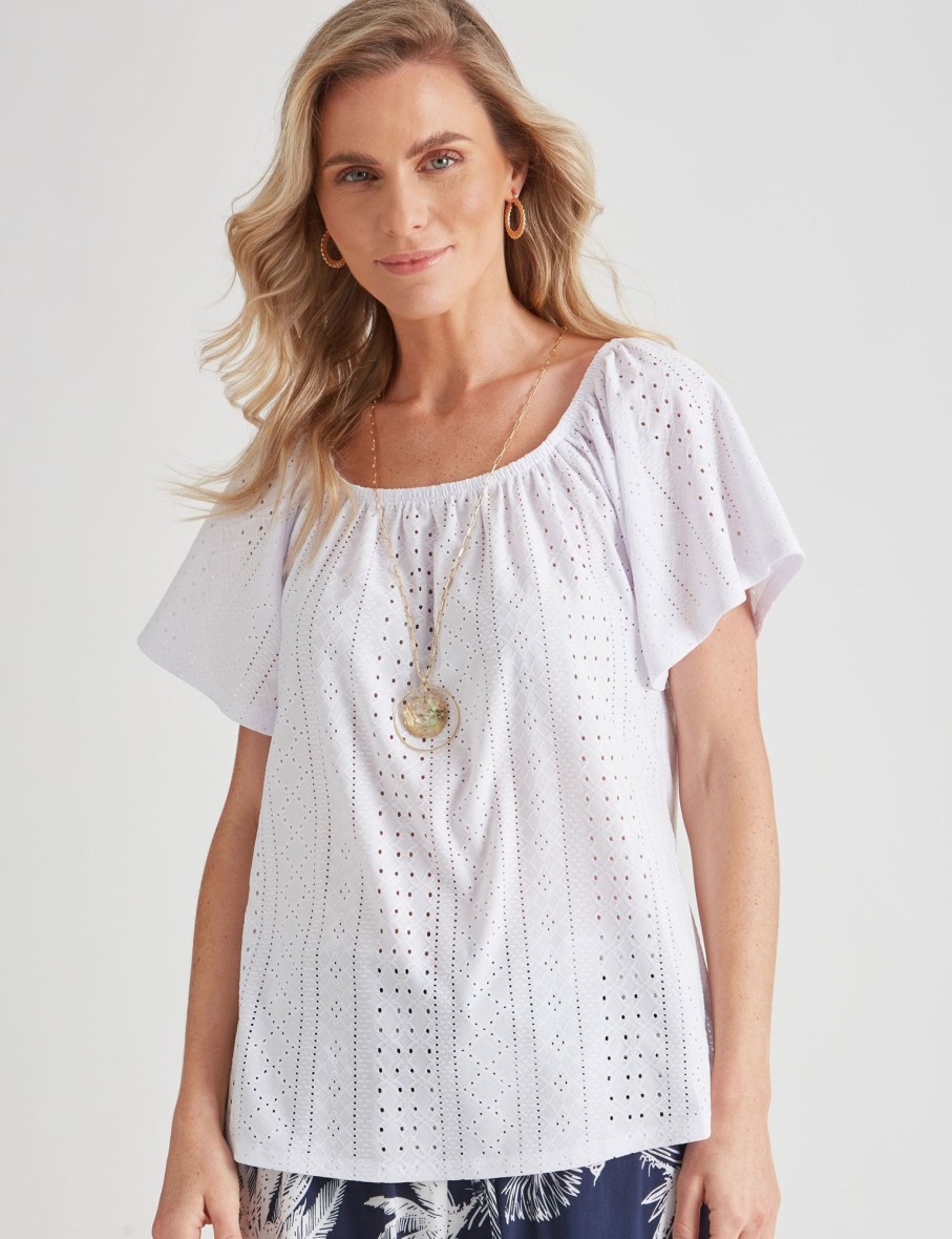 Tops Millers | Millers Knit Broidery Off Shoulder Top