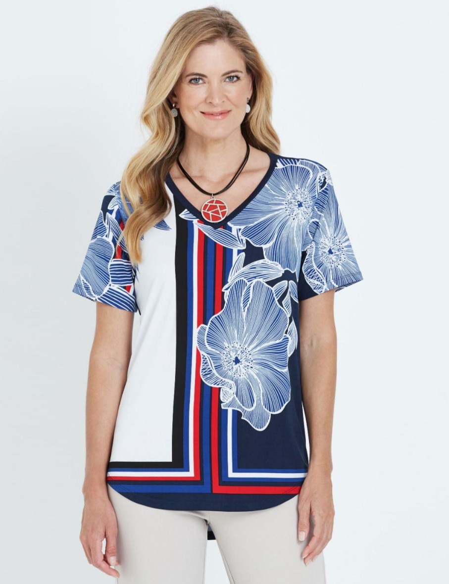 Tops NoniB | Noni B Short Sleeve V-Neck Print Top