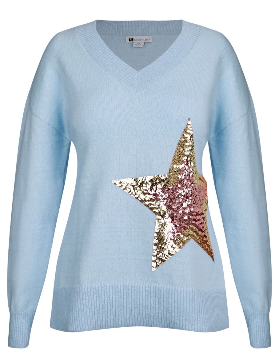 Knitwear Rockmans | Rockmans Long Sleeve True Knitwear Sequin Star Jumper