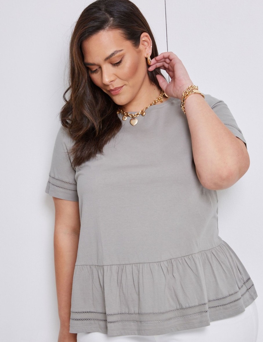 Tops Autograph | Autograph Knitwear Short Sleeve Embroidered Peplum Top