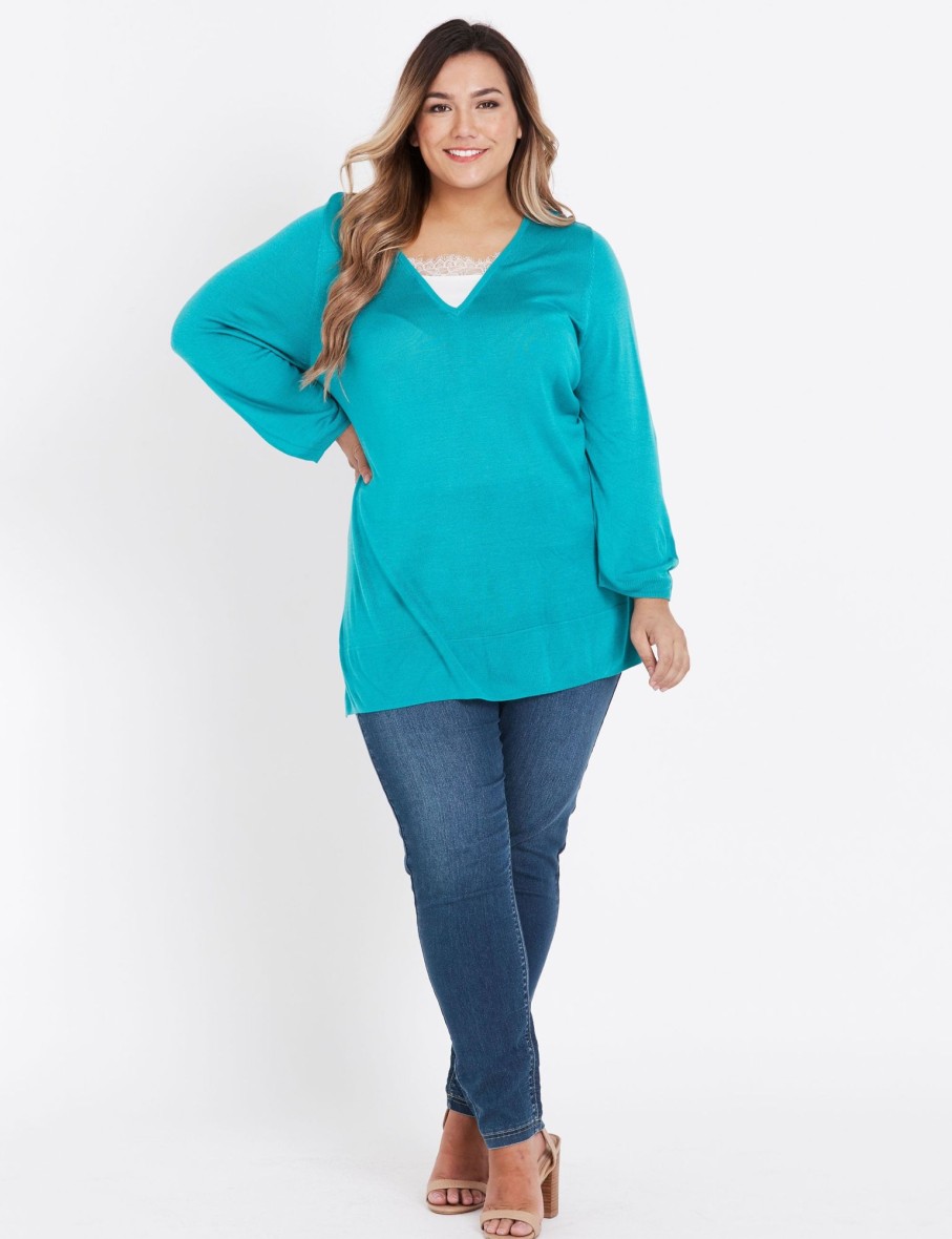 Knitwear Beme | Beme 3/4 Sleeve Lace Insert Jumper