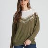 Knitwear Rockmans | Rockmans Long Sleeve Sequin Colourblock Knitwear Top