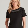 Tops NoniB | Noni B Round Neck Pearl Stud Rib Top